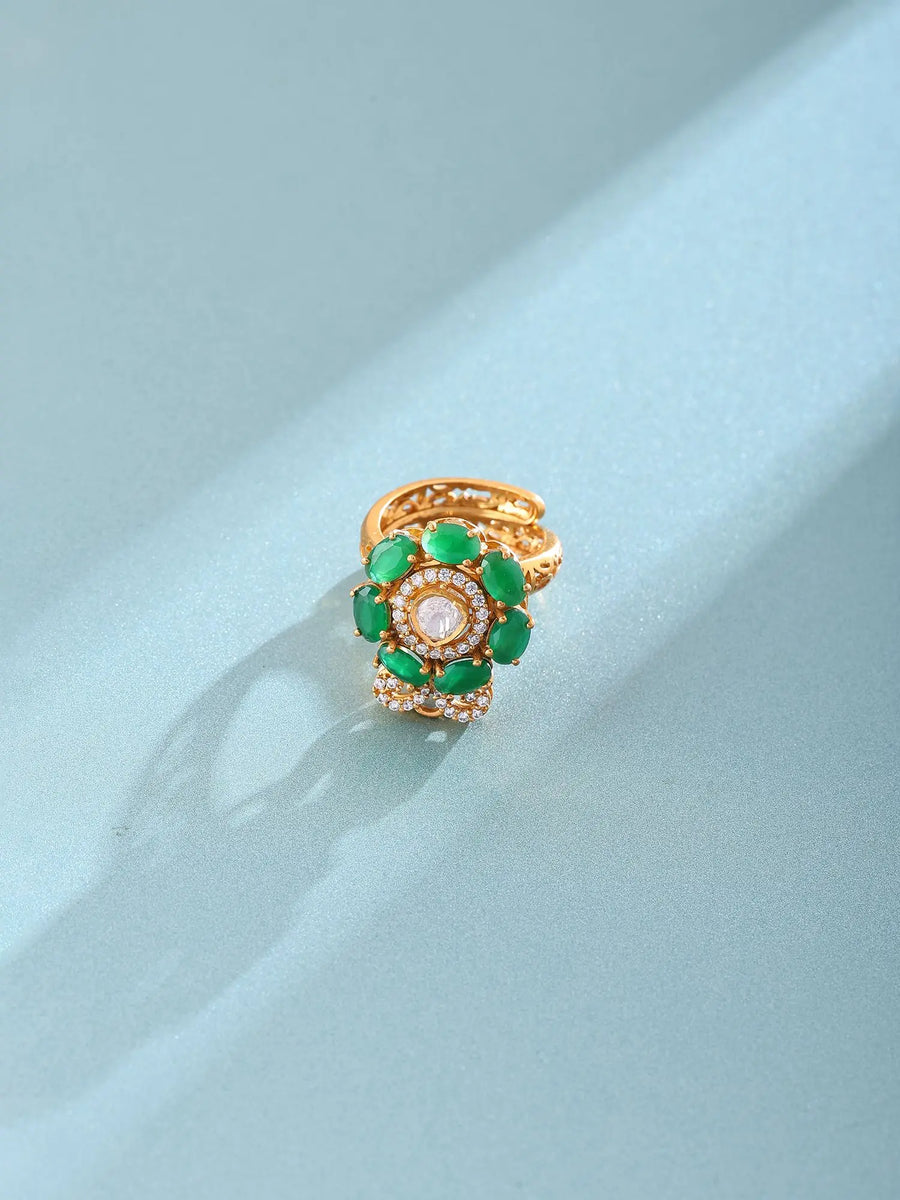 Green Stone Sterling Silver Adjustable Ring