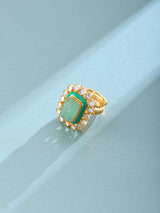 Emerald Green Kundan Sterling Silver Adjustable Ring