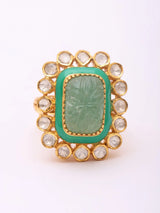 Emerald Green Kundan Sterling Silver Adjustable Ring