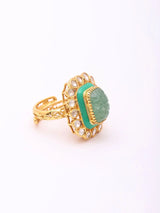 Emerald Green Kundan Sterling Silver Adjustable Ring