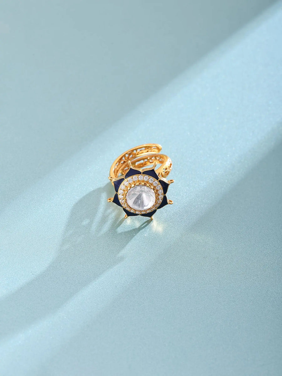 Star Motif Stone Studded Adjustable 925 Sterling Silver Ring