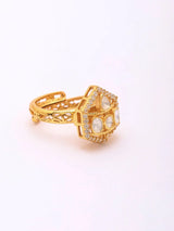 Hexagonal Cut Stone Sterling Silver Adjustable Ring