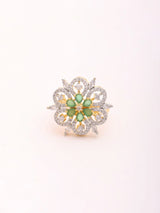 Floral Green Stone Sterling Silver Adjustable Ring