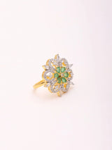 Floral Green Stone Sterling Silver Adjustable Ring