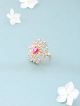 Floral Halo Stone Studded Sterling Silver Adjustable Ring