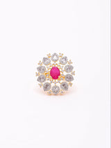 Floral Halo Stone Studded Sterling Silver Adjustable Ring