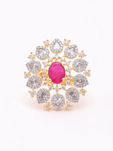Floral Halo Stone Studded Sterling Silver Adjustable Ring