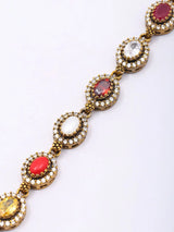 Oval Cut Navratna Stone Studded Sterling Silver Bracelet