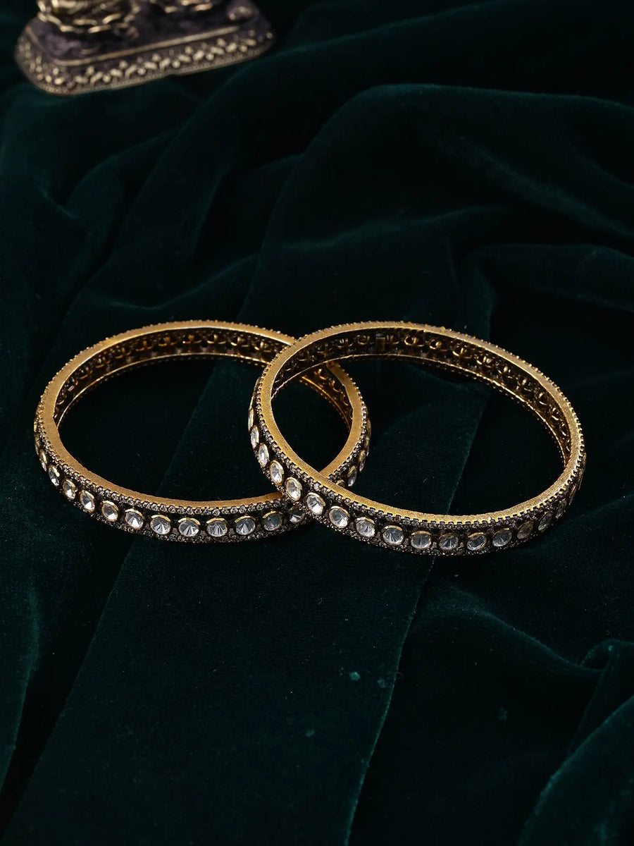 Moissanite Studded Sterling Silver Bangles (Pair)