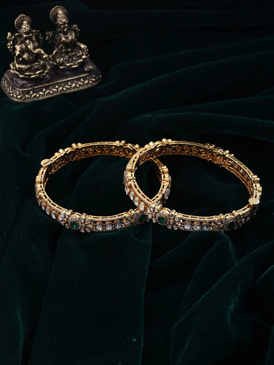 Kundan Stone Studded Sterling Silver Openable Bangles Pair