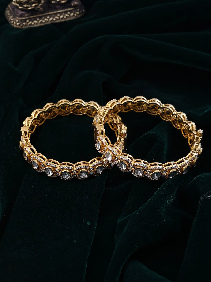 Moissanite Studded Sterling Silver Openable Bangles Pair