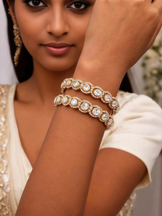 Moissanite Studded Sterling Silver Openable Bangles Pair