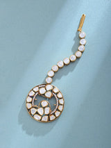 Moissanite Kundan Heart Motif Sterling Silver Maang Tikka