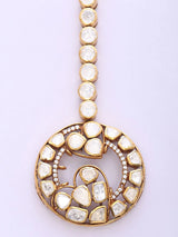 Moissanite Kundan Heart Motif Sterling Silver Maang Tikka