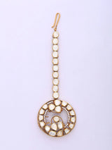 Moissanite Kundan Heart Motif Sterling Silver Maang Tikka