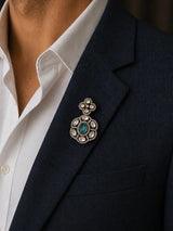 Floral Blue Stone Sterling Silver Brooch
