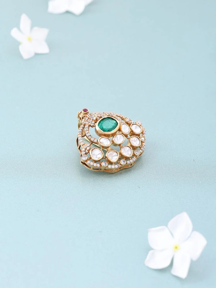 Malachite Stone Studded Sterling Silver Hair Brooch