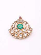 Malachite Stone Studded Sterling Silver Hair Brooch