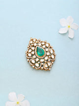 Emerald Green Stone Sterling Silver Juda Brooch Maang Tikka