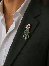 Kalgi Motif Stone Studded Sterling Silver Brooch with Drop