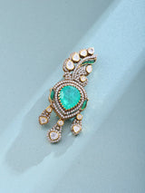 Kalgi Motif Stone Studded Sterling Silver Brooch with Drop