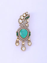 Kalgi Motif Stone Studded Sterling Silver Brooch with Drop