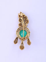 Kalgi Motif Stone Studded Sterling Silver Brooch with Drop