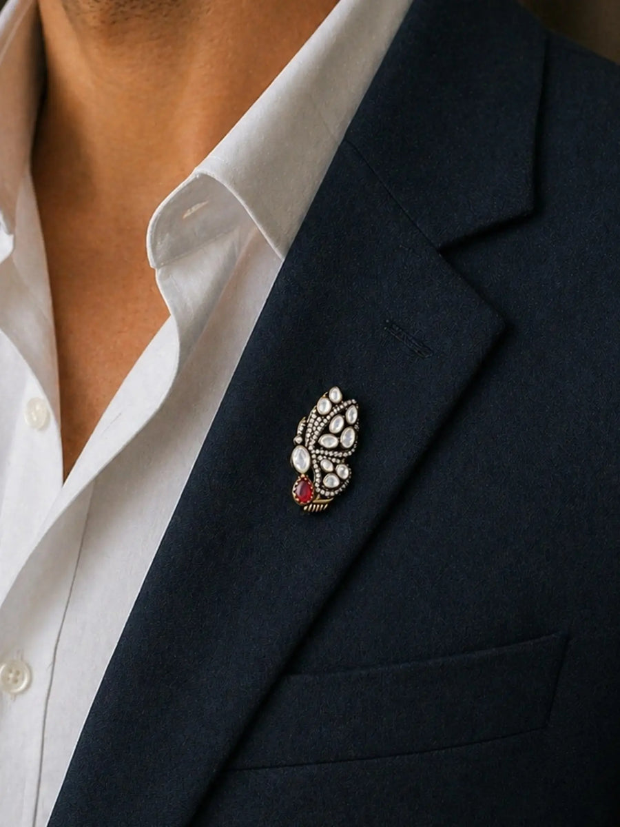 Butterfly Moissanite Studded Sterling Silver Brooch