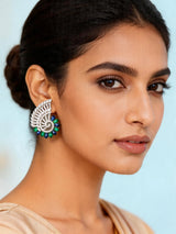 Swirl Motif Cubic Zirconia Studded Brass Earrings