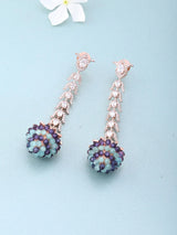 Mint Blue Cubic Zirconia Long Drop Earrings in Brass