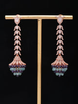 Mint Blue Cubic Zirconia Long Drop Earrings in Brass