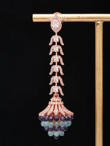 Mint Blue Cubic Zirconia Long Drop Earrings in Brass