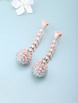 Mint Blue Cubic Zirconia Long Drop Earrings in Brass