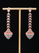 Mint Blue Cubic Zirconia Long Drop Earrings in Brass