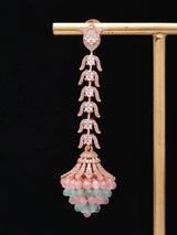 Mint Blue Cubic Zirconia Long Drop Earrings in Brass