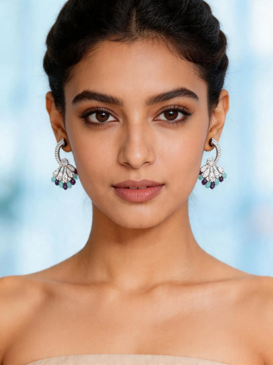 Cubic Zirconia Stone Set Ear Climber Earrings in Brass