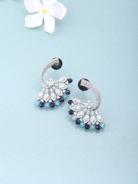 Cubic Zirconia Stone Set Ear Climber Earrings in Brass