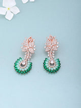 Floral Green and Purple American Diamond Drop Earrings