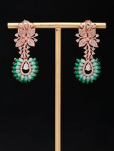 Floral Green and Purple American Diamond Drop Earrings