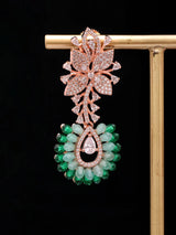 Floral Green and Purple American Diamond Drop Earrings