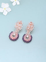 Floral Green and Purple American Diamond Drop Earrings