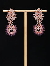 Floral Green and Purple American Diamond Drop Earrings