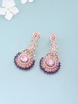 Pink and Purple American Diamond Statement Earrings in Brass