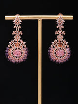 Pink and Purple American Diamond Statement Earrings in Brass