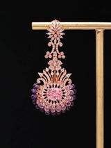 Pink and Purple American Diamond Statement Earrings in Brass
