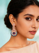 Pink and Purple American Diamond Statement Earrings in Brass