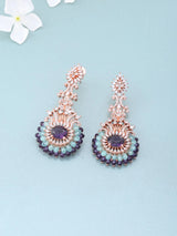 Pink and Purple American Diamond Statement Earrings in Brass
