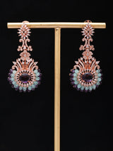 Pink and Purple American Diamond Statement Earrings in Brass