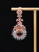 Pink and Purple American Diamond Statement Earrings in Brass