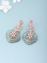 Floral Blue and Purple Cubic Zirconia Brass Statement Earrings